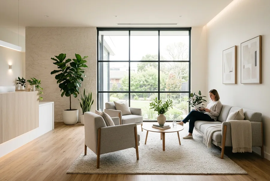 Calm, modern dental clinic waiting area